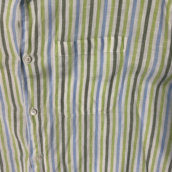 Banana Republic Green Striped Casual Button Down Shirt linen - Picture 3 of 7